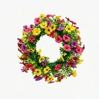 Agger Dekokranz 40 cm Frühlingskranz mit violetten Eukalyptusblumen, Wanddeko-Kranz, Frühlings-Türkranz, künstlicher Blumenkranz