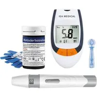 IEA Medical Blutzuckermessgerät AC-309, Komplettset, inkl. 50x Teststreifen, 50x Lanzetten, 1x Etui, für eine einfache Selbstkontrolle zuhause