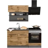 KOCHSTATION Pantryküche KS-Tulsa, mit E-Geräten, Breite 160 cm, schwarze Metallgriffe