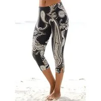 LASCANA Caprileggings mit elastischem Bund aus bequemen Jersey Alloverdruck, 3/4-Länge, Sommerhose, Schlupfhose, Strandhose