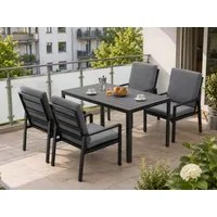 MeXo Gartenlounge-Set Gartenmöbel Set aus Aluminium mit Esstisch, (wetterfest, hoher Sitzkomfort, 5-tlg., bis 140 kg belastbar), mit pflegeleichte Polywood-Tischplatte, geeignet für 4 Personen