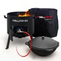 Grillpeter Holzkohlegrill Utschak Nurlan Ø50 cm Kazan 22L Gasbrenner Abdeckhaube