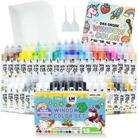 LM-Kreativ Bastelfarbe Window Color XXL 40er Set Farbmix mit Konturen & Bonus-Sets, XXL-Set, wiederablösbar, inkl. Konturen, Folien & Vorlagenheft