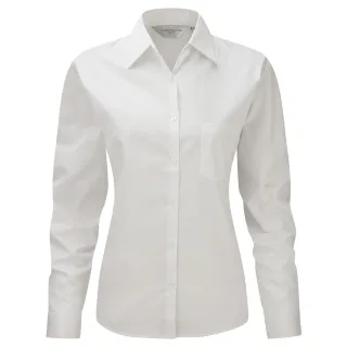 Jerzees Damen Baumwoll-Hemd / Bluse / Arbeitsbluse, langärmlig (Weiß)