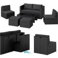 STEELSØN Gartenlounge-Set Noctura mit Sofa, 2 Sesseln, 2 Sitzhocker & Tisch, (schwarz/anthrazit, Polyrattan/Metall), Outdoor Sitzgruppe, für 6 Personen, wetterfest, inkl. Kissen & Polster