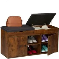 relaxdays Schuhbank mit klappbarer Sitzfläche, Industrial-Schwarz