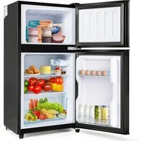 Merax Table Top Kühlschrank mit Gefrierfach, LED-Beleuchtung, Kühl- und Gefrierfunktion BCD-86A, 87 cm hoch, 42 cm breit, Mini Kühlschrank mit Doppeltür, 60 L, freistehend und klein