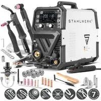 STAHLWERK Inverterschweißgerät 6-in-1 Schweißgerät 200 Ampere mit Plasmaschneider CTM-250 PULS Pro, }