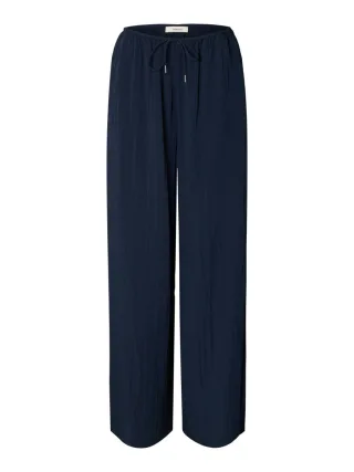 Selected - Weit geschnittene Marlenehose mit hohem Bund und Tunnelzug blau - Gr. - 38