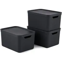 ROTHO Aufbewahrungsbox 3er- Set Aufbewahrungskorb 16l mit Deckel (Aufbewahrungsboxen, 3er-Set)