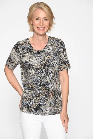 CLARINA - Rdh.-Shirt, 1/2 Arm, Druck sand combo - Gr. - 44