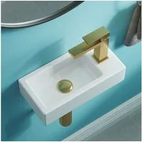 HOROW Waschbecken Mini Hängewaschbecken, Waschbecken Klein, Waschtisch Gäste WC (mit Hahnloch - Weiß, 37 x 18.5 x 9 cm)