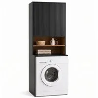 UEV Waschmaschinenumbauschrank mit 2 offen Ablagen & Verstellbare Ablagen, 68 x 50 x 190 cm Waschmaschinenschrank mit Kippschutz, Überbauschrank für Waschmaschine