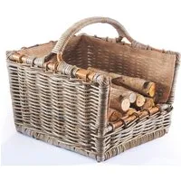 Kobolo Kaminholzkorb Holztrage Rattan grau mit abnehmbarem Leinenstoff