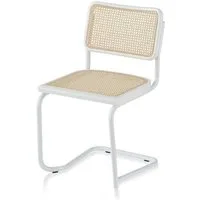 KHG Freischwinger Esszimmerstuhl Metallgestell Weiß, Rattaneflecht, Made in Italy, Rattangeflecht, Buchenrahmen, Freischwinger