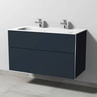 Sanipa 3way Keramik-Set Finion Keramik-Doppelwaschtisch und Unterbau mit 2 Auszügen, Marine-Matt BP4031R