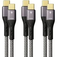 ProfiPatch ProfiPatch USB C Kabelset 100W PD 3.0 5A E-Mark Chip 0,5m+1m+2m grau USB-Kabel