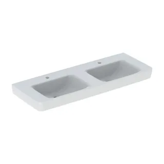 Geberit Renova Plan Doppelwaschtisch 501711001 130x48cm, Hahnloch mittig, ohne Überlauf, weiß