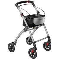 ELONEO Indoor-Rollator Wohnungsrollator inkl. Tablett & Korb für Zuhause, klappbare Gehhilfe, Einhand-Falt-mechanismus, geringes Faltmaß, maximale Sichtbarkeit