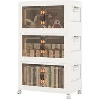 COSTWAY Aufbewahrungsbox, 3er Set, faltbar, stapelbar, mit Deckel, Rädern & Türen