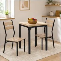 HOMCOM Essgruppe Küchentisch mit Metallgestell, (Sitzgruppe, 3-tlg., Esstisch Set), MDF Metall Naturholzmaserung+Schwarz