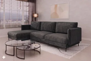 Ecksofa Designersofa HELMER MAX Stoff Vibe Anthrazit Ottomane Links