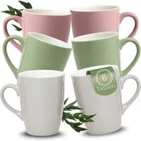 matches21 HOME & HOBBY Tasse Kaffeetassen 6er Set aus Keramik 340ml, Teetassen schöne Farben, 6-tlg., Keramik, Moderne Kaffeebecher Spülmaschinenfest & Mikrowellengeeignet