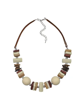 Steuer Modeschmuck Kette Textil Holz Metall braun