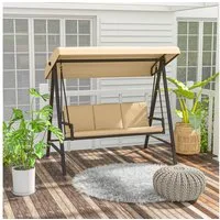 Outsunny Hollywoodschaukel Schaukelbank mit Verstellbarem Dach, Rückenkissen, 3-Sitzer, mehrfach verstellbares Dach, Gartenschaukel, 1 tlg., Schwingbank, bis 360 kg Belastbar, Beige, 200 x 125 x 175 cm