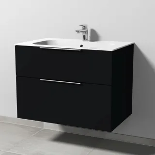 Sanipa 3way Keramik-Set Finion Keramik-Waschtisch und Unterbau mit 2 Auszügen, Schwarz-Matt UF40008