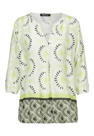 FRANK WALDER - Bluse SUNKISSED JUNGLE mit elastischem Bund lime green/ecru/khaki - Gr. - 48