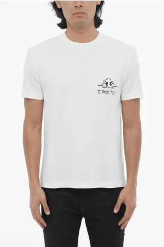 Slim Fit I SEE YOU T-Shirt mit Rundhalsausschnitt aus Baumwolle in Weiß