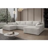 PROMETO Möbel Ecksofa Ecksofa Couch U-Form mit Schlaffunktion, POSO-Stoff Cordstoff Milo