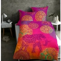 sister s. Bettwäsche NOIDA Bettwäsche 200 x 200 cm, Satin, 3 teilig, Mandals Ornamente Farbverlauf Glückselefant orientalisch angehaucht