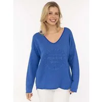 Zwillingsherz Sweatshirt „Positive Mind Neon Kante” mit Kontrastnaht, V-Neck, washed out Optik, langarm