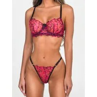 Elegant Love Set: Bügel-BH Dessous-Set - Lingerie-Set mit Tanga (Set, 2-tlg., mit String) Damenunterwäsche, Herzmuster BH-Set aus feiner Spitze - Reizwäsche