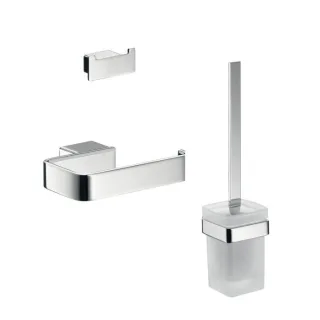 Emco Loft WC-Set 059800102 chrom, Papierhalter ohne Deckel, Bürstengarnitur und Doppelhaken