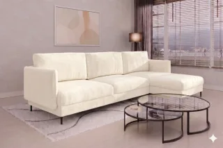 Ecksofa Designersofa HELMER MAX Stoff Vibe Creme Ottomane Rechts