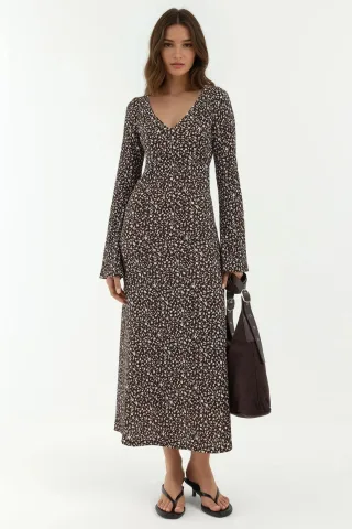 Elegantes Blumentop mit V-Ausschnitt im Bodycon-Stil maxi Kleid