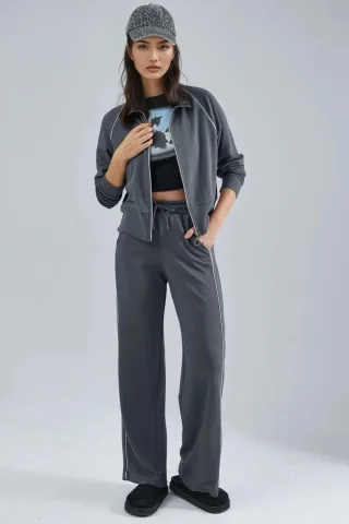Modal Touch Sweatshirt mit Reißverschluss und Hose im Zwei-Teile-Set