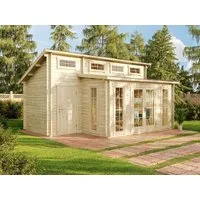 Alpholz Gartenhaus Holz Lausitz mit Anbau, BxT: 590x440 cm, in Naturbelassen mit 70mm Wandstärke