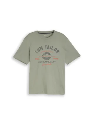 Tom Tailor - T-Shirt mit Logo-Print greyish shadow olive - Gr. - L