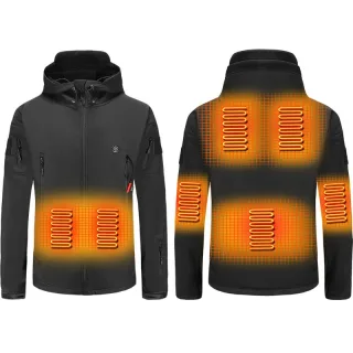 TENGOO Unisex Heated Jacket - 7 Heating Zones, 3-Level Temperature Control, Windbreaker Thermal, High Neck Hooded Coat f