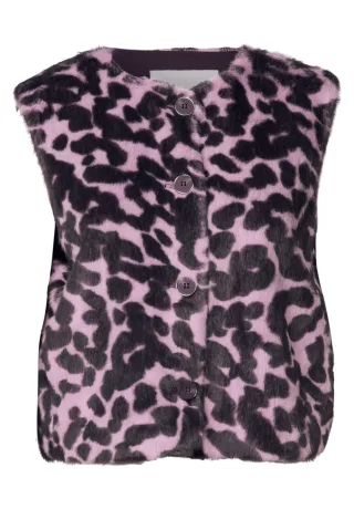 Street One - Fake Fur Weste Animal-Print pink - Gr. - 34