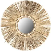 Levandeo® Dekoobjekt, Spiegel Seegras Ø 55cm Wandspiegel Rund Flurspiegel Wanddeko Boho