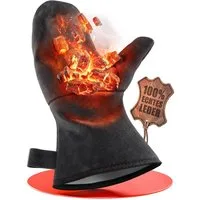achilles Grillhandschuhe Grillhandschuh Kaminhandschuh mit Isolierung Ofenhanschuh aus Leder