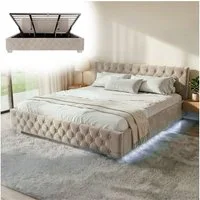 Juskys Polsterbett Nizza, Stauraum, LED Licht, Chesterfield Steppung, Samtbezug