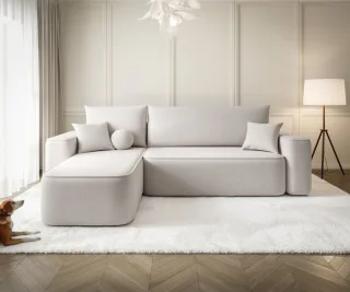 Ecksofa Schlafsofa Sofa AGEPO Stoff Curio Creme Ottomane Links