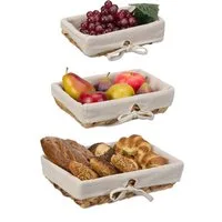 relaxdays Brotkorb 3er Set Brotkorb mit Stoffeinsatz, Pflanzenfaser, (3-tlg)