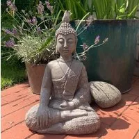 K&L Wall Art Buddhafigur Boho Buddha Statue Kunststein Beton Feng Shui Deko (1, Gartenfigur), 45cm große Steinfigur